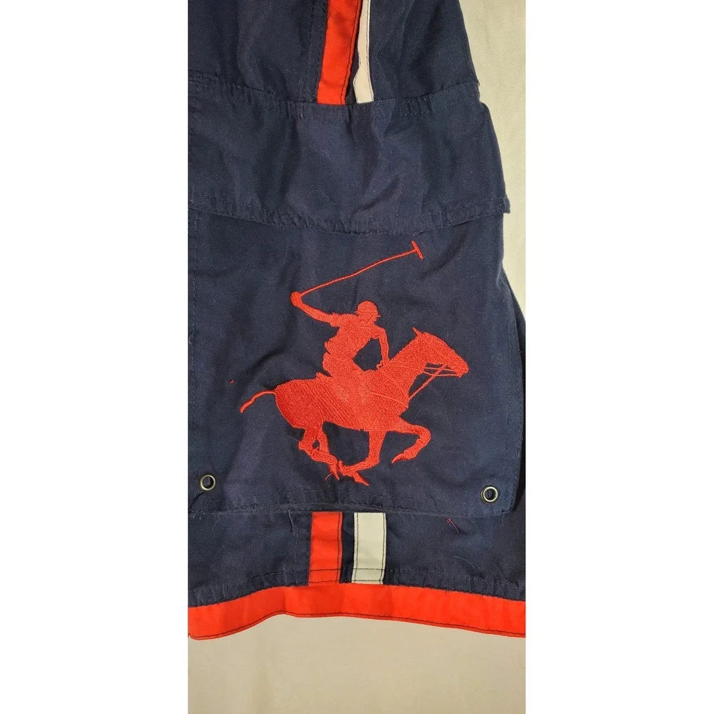 Beverly Hills Polo Club Men's Navy Red Athletic Cargo Swim‎ Trunks Size 1X